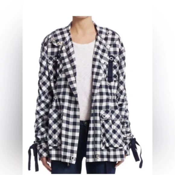 NWT Jonathan Simkhai Checkered Utility Jacket in Navy and White - Picture 3 of 6